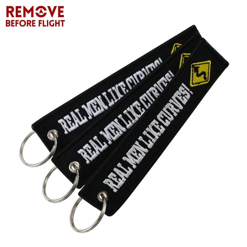 Motorcycle Keychain with Embroidery | Real Men Like Curves Keyring additional angle