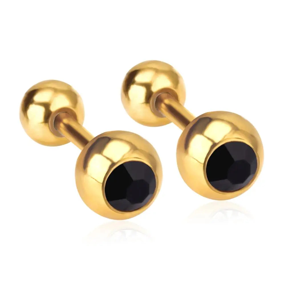 LUXUSTEEL White Black Crystal Earrings | Stainless Steel Round CZ Studs with Screw Ba alternate view