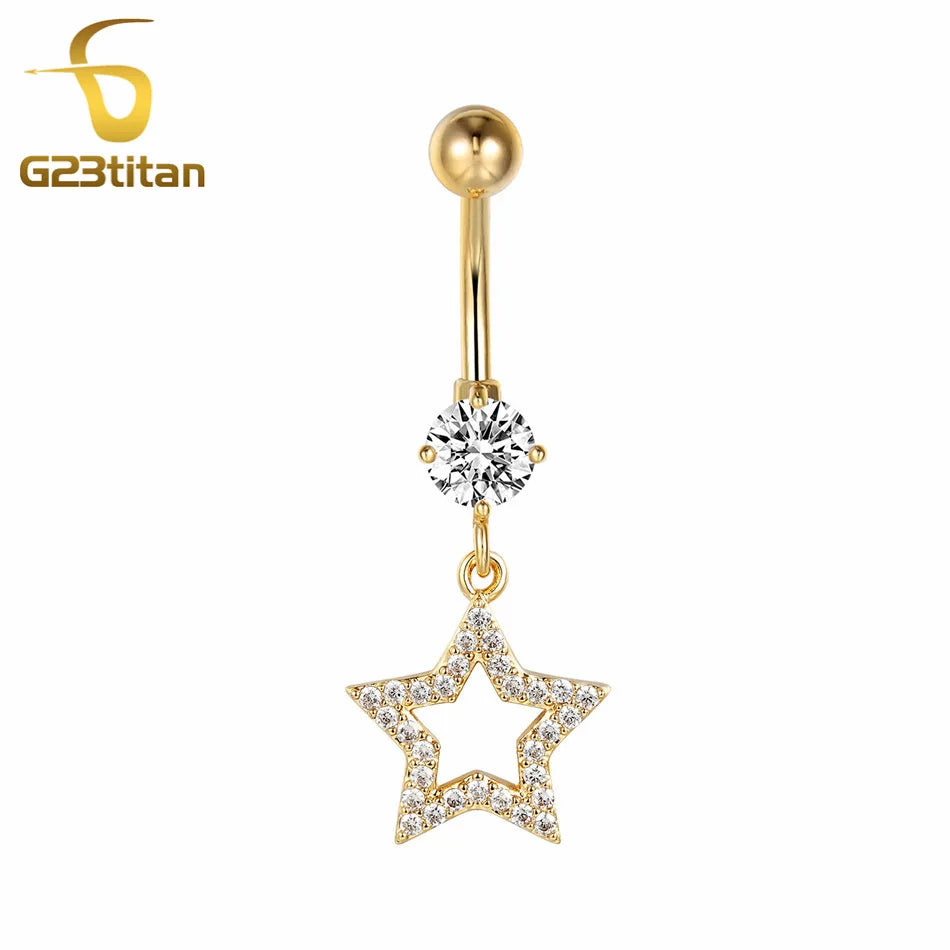 Gold Color Dangle Navel Earring for Women Zircon Pendant Belly Button Ring 14G Surgic alternate view
