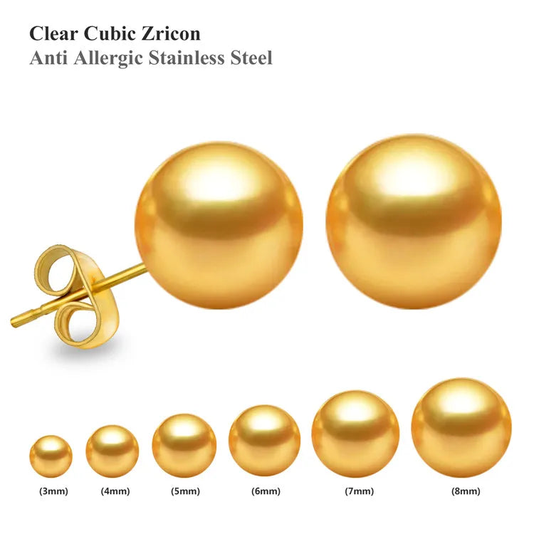 Stainless Steel Ball Stud Earrings Set 6 Pairs | Minimalist Round Clip Earrings for Wome detail view