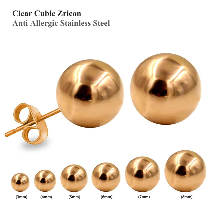 Stainless Steel Ball Stud Earrings Set 6 Pairs | Minimalist Round Clip Earrings for W lifestyle view