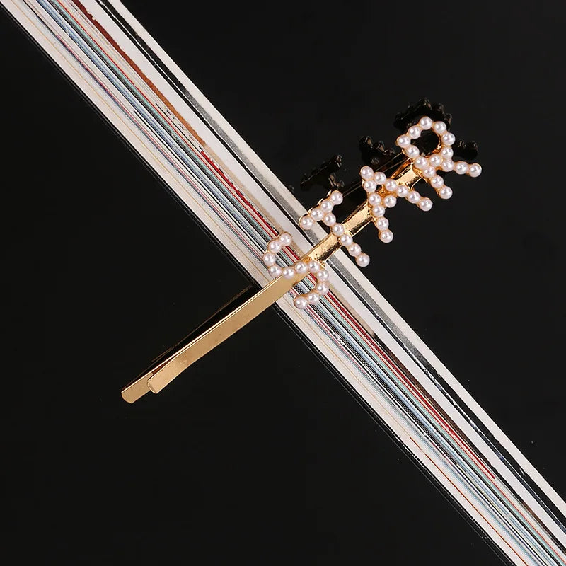 Simple Letter Rhinestone Hairpins Women Hair Clips Pins Barrettes Accessories For Wome close-up view