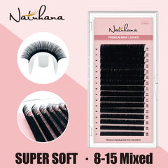 NATUHANA Mink Lashes Mix 8-15 mm 16 Lines Handmade Eyelash Extension | Natural Soft Faux Lash Suppli