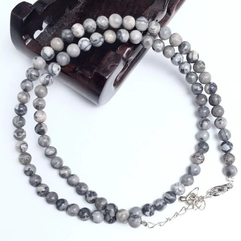 4mm Natural Stone Beaded Necklace and Bracelet Set | Tiger Eye Tourmaline Amazonite additional angle