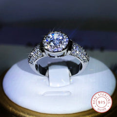 925 Silver Classic Gypsophila Inlaid With Large Zircon White Crystal Ring For Women Party Wedding En