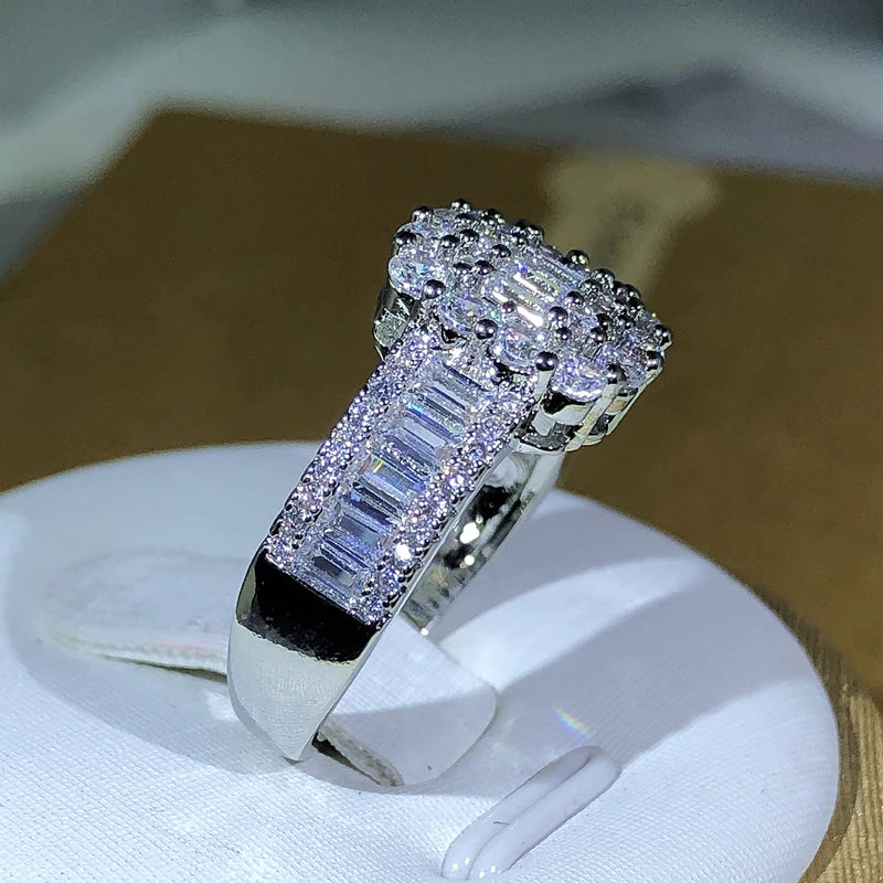 925 Silver High Quality Square White Zircon Ring For Ladies Wedding Engagement Party Fas detail view