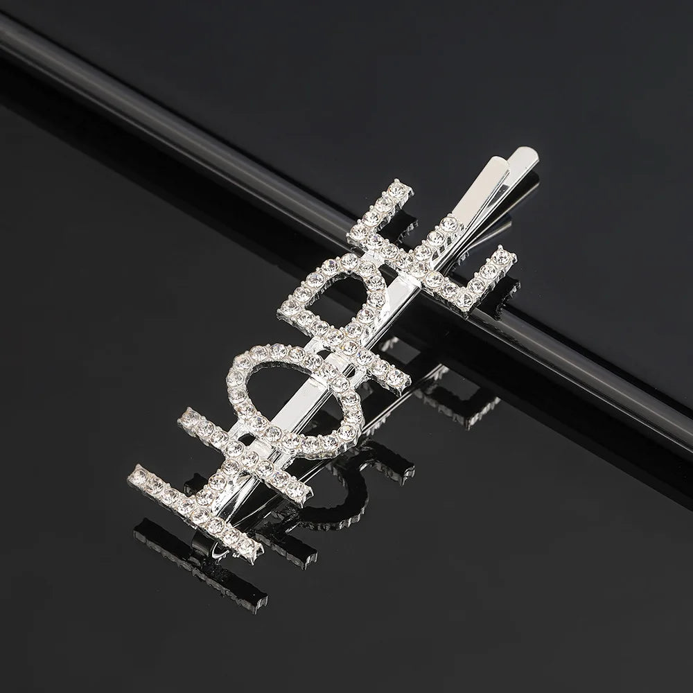 Simple Letter Rhinestone Hairpins Women Hair Clips Pins Barrettes Accessories For W additional angle
