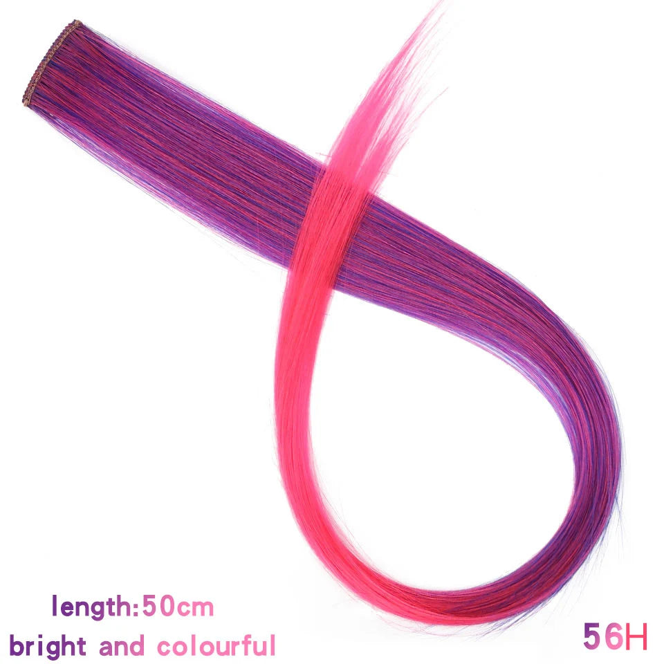 Clip In Rainbow Highlight Hair Extensions | Pink Synthetic Hair Strands additional angle
