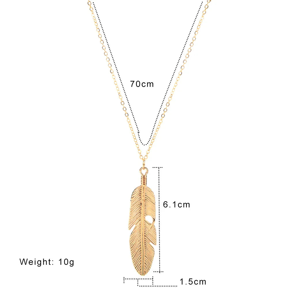 VOQ Feather Pendant Necklace for Women | Trendy Long Chain Jewelry Gift alternate view