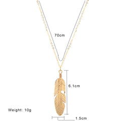 VOQ Feather Pendant Necklace for Women | Trendy Long Chain Jewelry Gift alternate view