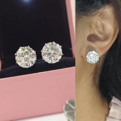 Huitan Minimalist Crystal Cubic Zirconia Stud Earrings | 6 Claws Unisex Fashion Jewelry