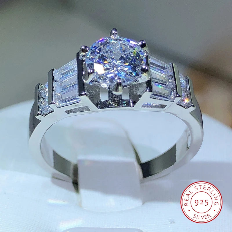 925 Sterling Silver Fashion White Zircon Stone Silver Color Wedding Engagement Rings For Women Fashi