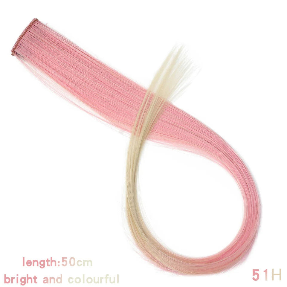 Clip In Rainbow Highlight Hair Extensions | Pink Synthetic Hair Strands lifestyle view
