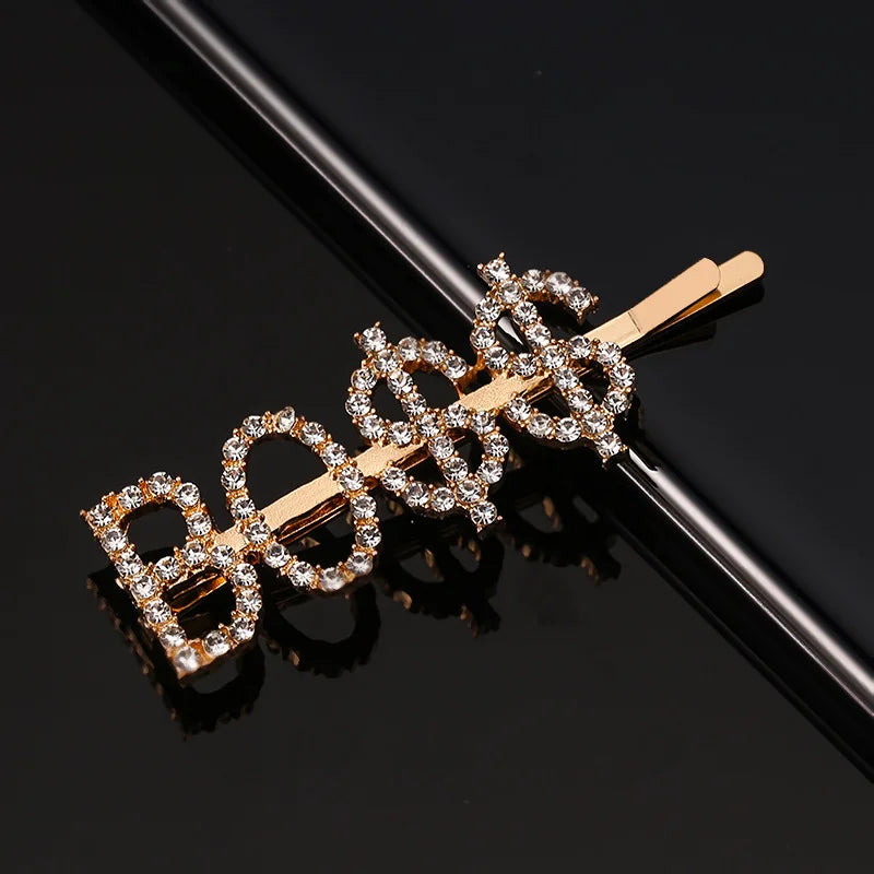 Simple Letter Rhinestone Hairpins Women Hair Clips Pins Barrettes Accessories For Women detail view