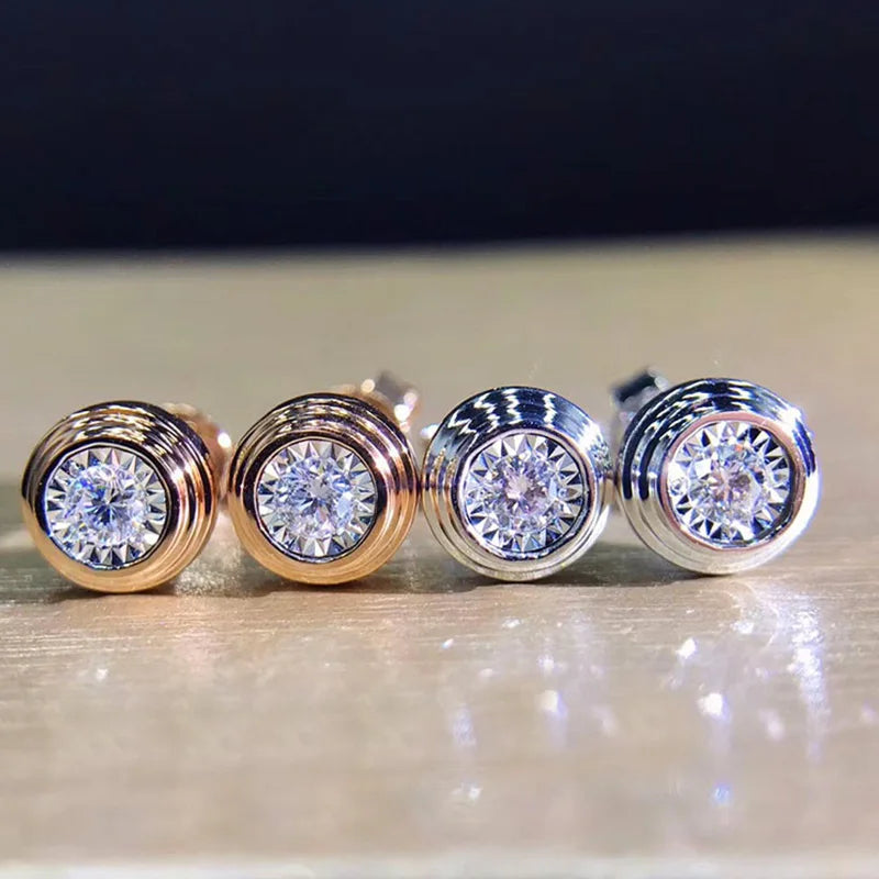 Huitan Classic Stud Earrings for Women/Men Inlaid Round White CZ Simple Design Couple Earrings Fancy Gift Timeless Style Jewelry