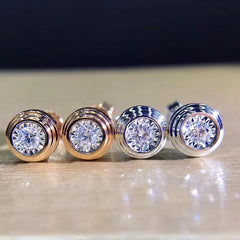 Huitan Classic Stud Earrings for Women/Men Inlaid Round White CZ Simple Design Couple Earrings Fancy Gift Timeless Style Jewelry
