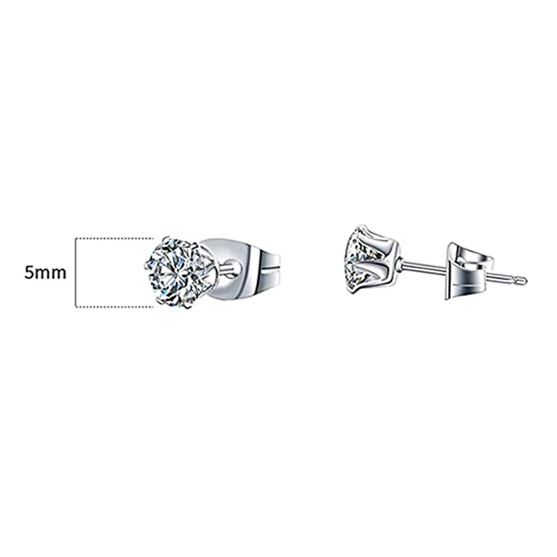 Huitan Minimalist Crystal Cubic Zirconia Stud Earrings | 6 Claws Unisex Fashion Jewelry detail view