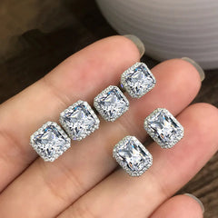 Huitan Rectangle/Square Green Cubic Zircon Stud Earrings Women Elegant Party Accessor alternate view