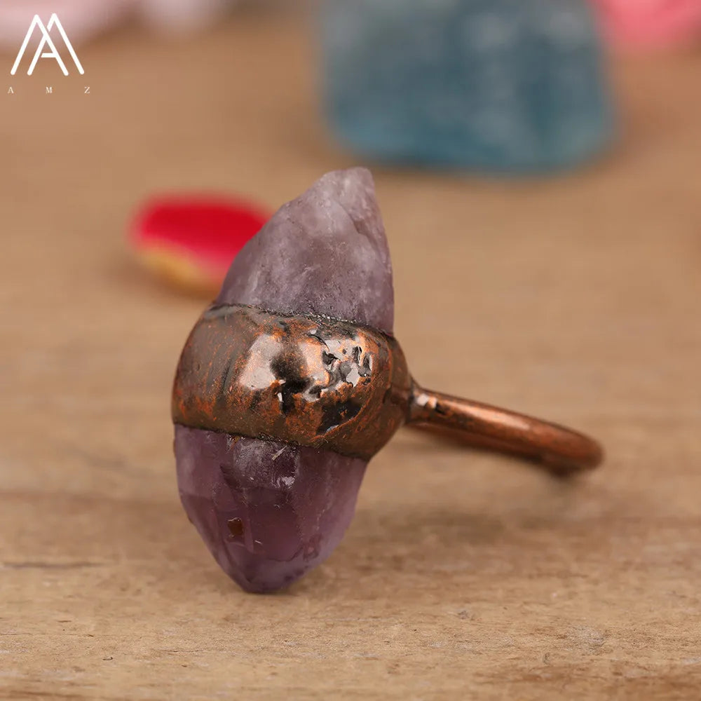 Irregular White Quartz Point Beads Bronze Handmade Rings Jewelry Women Natural Stone lifestyle view