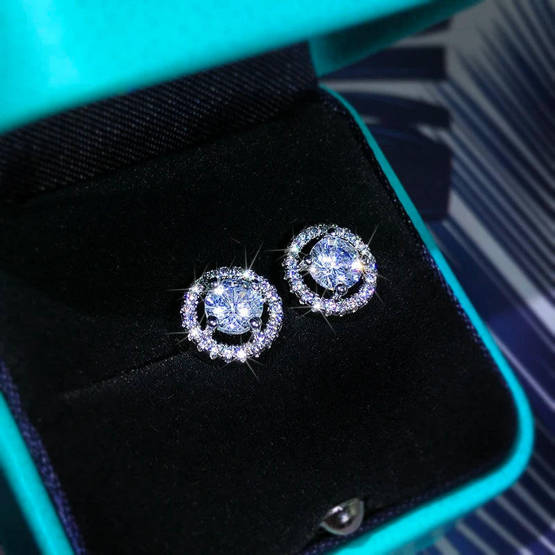 925 Sterling Silver High-End Fashion Jewelry White Zircon Round Earrings Exquisite Di lifestyle view