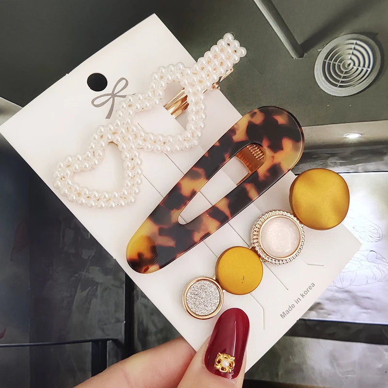 3/4pcs Set Pearl Hair Clip For Women Korean Hairpins Geometric Crystal Hair Barrettes Girl Hairgrip Hair Accessories