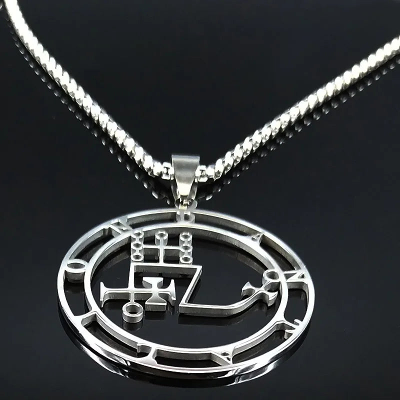 Sigil Stainless Steel Necklace Silver Color Dantalion Seal Solomon Demon Satan Sigil Satan Necklaces Pendants Jewelry N7150S03
