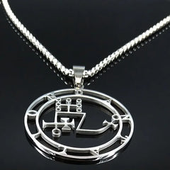 Sigil Stainless Steel Necklace Silver Color Dantalion Seal Solomon Demon Satan Sigil Satan Necklaces Pendants Jewelry N7150S03