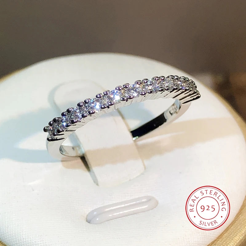 925 Silver Luxury Female Zircon Stone Single Row Ring Brand Fashion Simple Finger Ring Silver Color