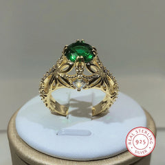 14K Gold Vintage Emerald zircon Ring for Women 925 Silver Jewelry Natural Emerald Ring jewelry party