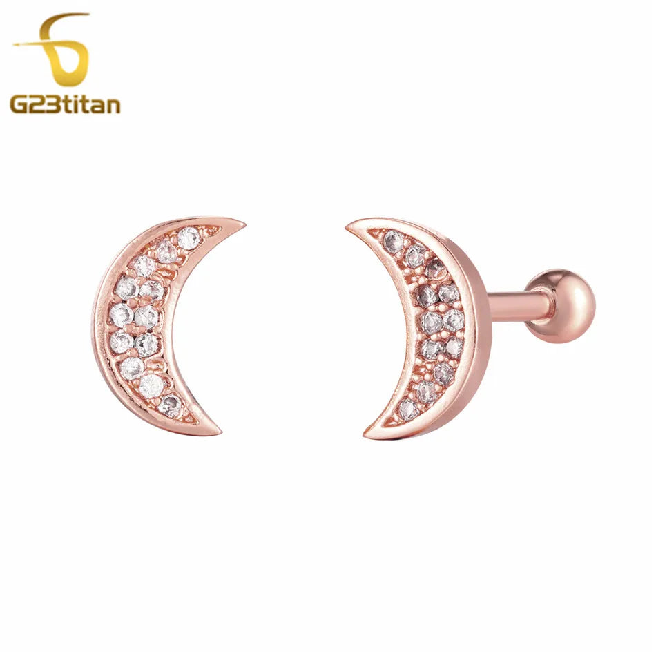2pc Surgical Steel Ear Cartilage Earlobe Tragus Piercing Ball Bar Rose Gold Color M additional angle