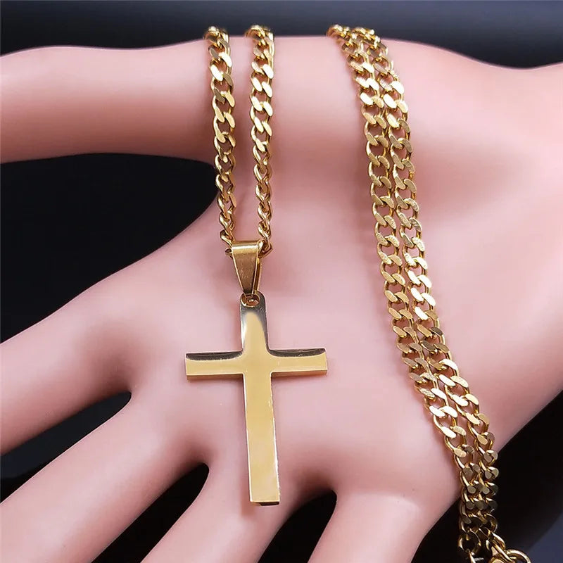Gold Stainless Steel Cross Pendant Necklace | Hip Hop Jesus Chain Jewelry for Men Wom alternate view
