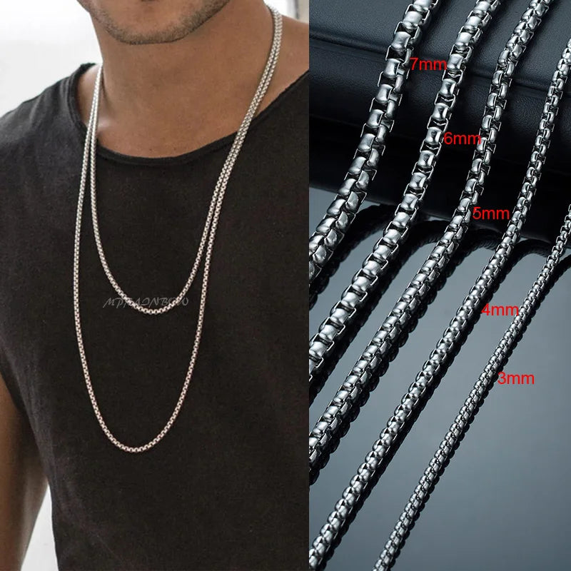 Round Box Chain Necklace for Men | Stainless Steel Link Chain in Gold, Silver, or Bla lifestyle view