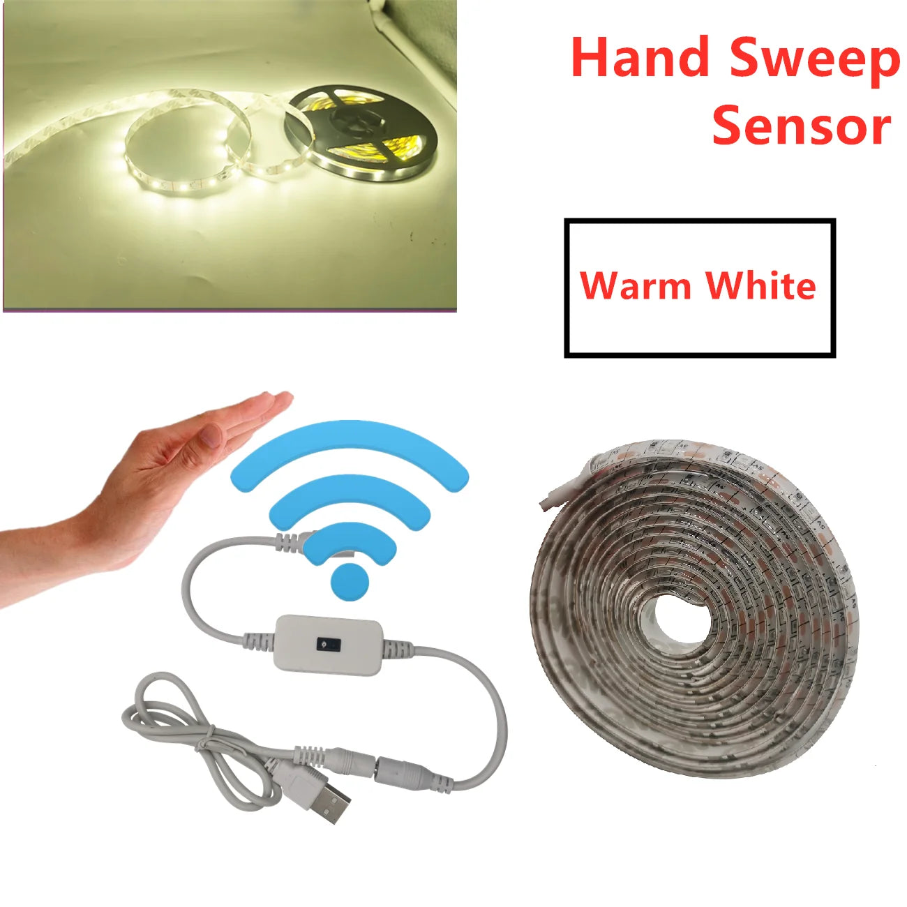USB Motion Sensor LED Strip Light | Hand Sweep Control for Kitchen TV Backlight close-up view