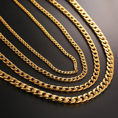 Vnox Men's Cuban Link Chain Necklace | Stainless Steel Black Gold Color Choker Jewelry close-up view