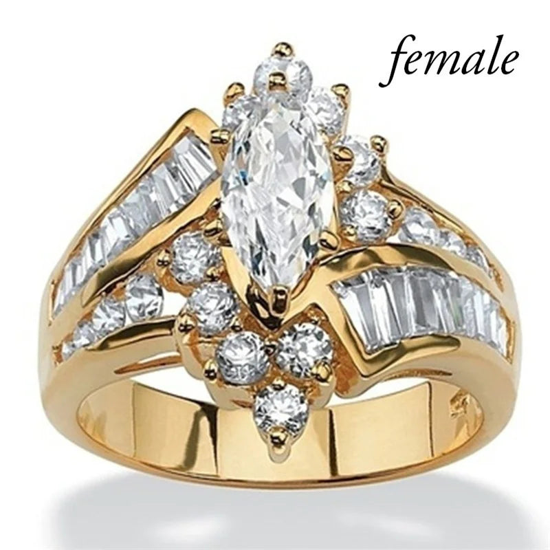 Fashion Couple Rings Women Marquise Cut Crystal CZ Ring Men's Two Rows CZ Stone Stainles detail view
