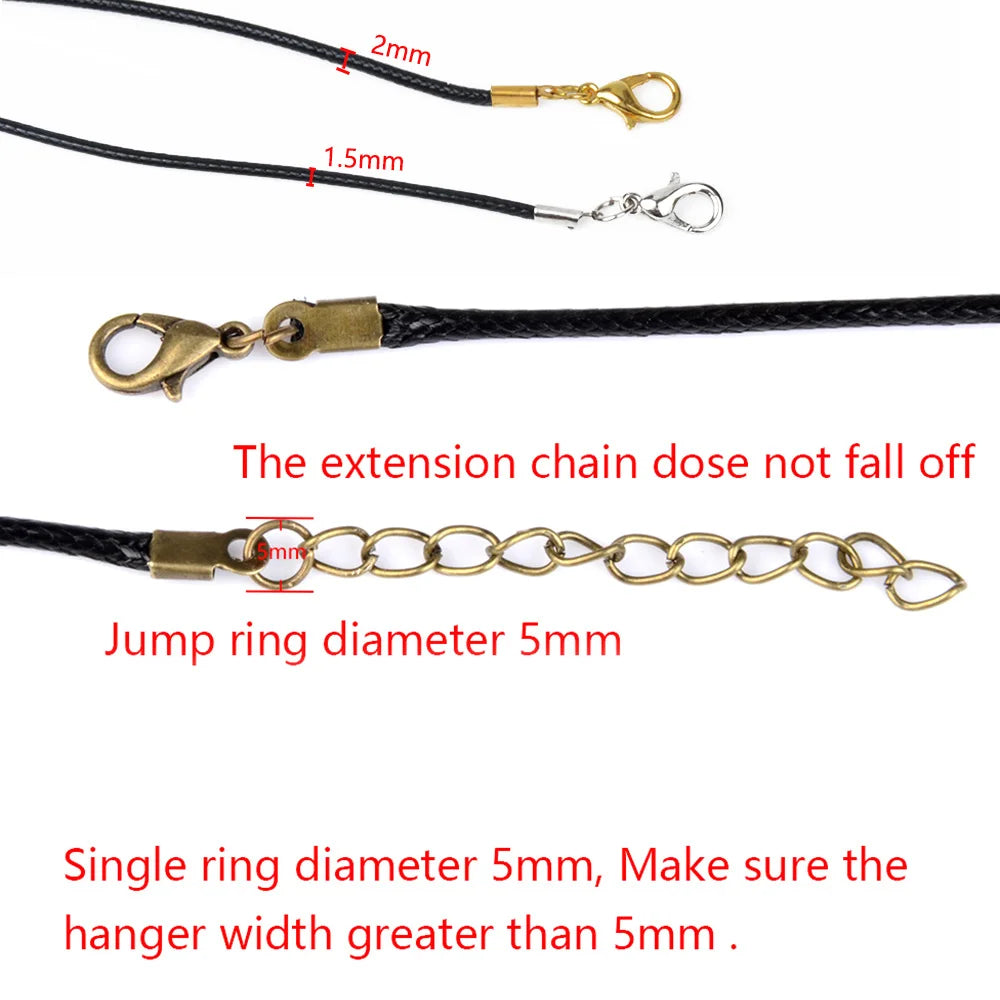 20Pcs/lot 45+5cm Leather String Cord Wax Braided 1.5/2mm Rope Adjustable Chain Lobster Clasp Necklaces Pendant Jewelry Findings