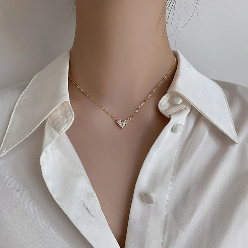 Silver Color Zircon Heart Necklace | Women's Shiny Clavicle Chain Jewelry alternate view