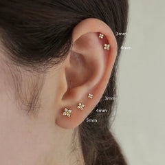 Huitan Korean Style Flower Stud Earrings Women Gold Color White Cubic Zirconia Small alternate view