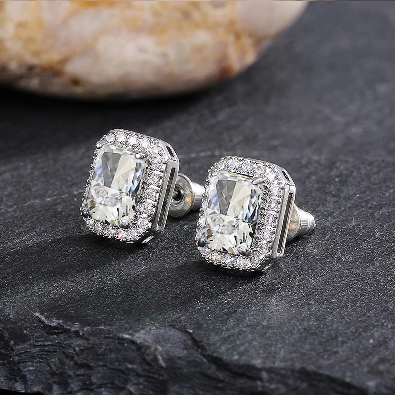 Huitan Rectangle/Square Green Cubic Zircon Stud Earrings Women Elegant Party Accessori close-up view