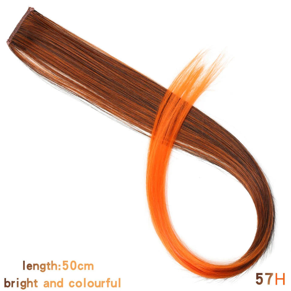 Clip In Rainbow Highlight Hair Extensions | Pink Synthetic Hair Strands alternate view