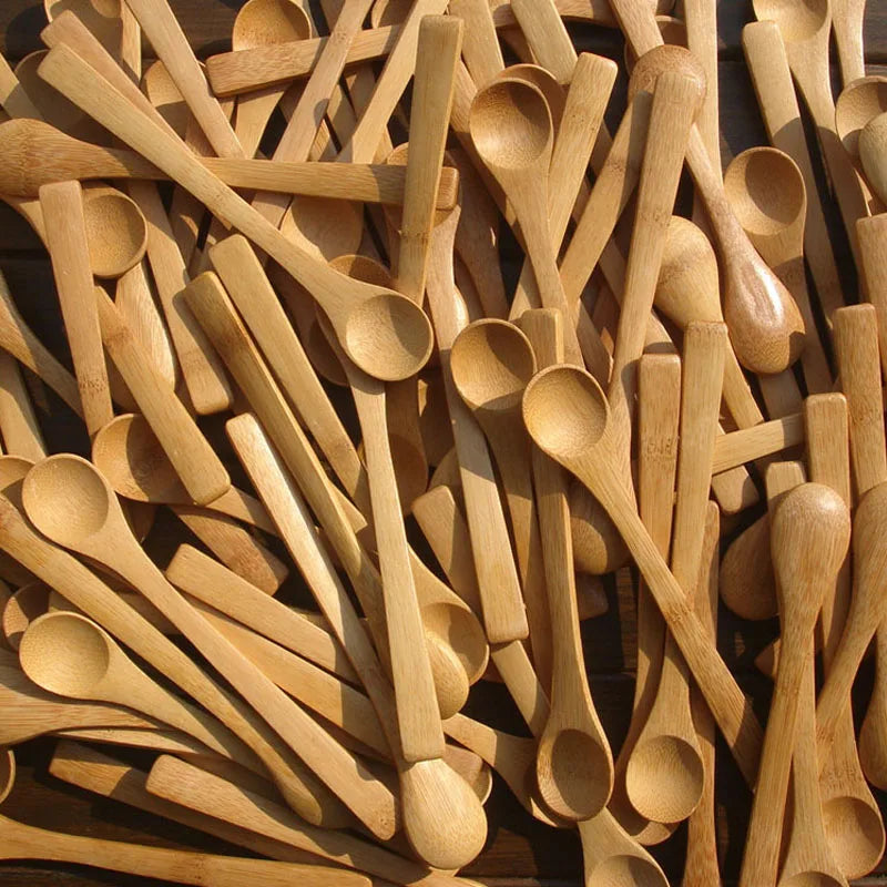 10 Piece Wooden Honey Spoon Set | Eco Friendly Bamboo Kitchen Condiment Scoop lifestyle view