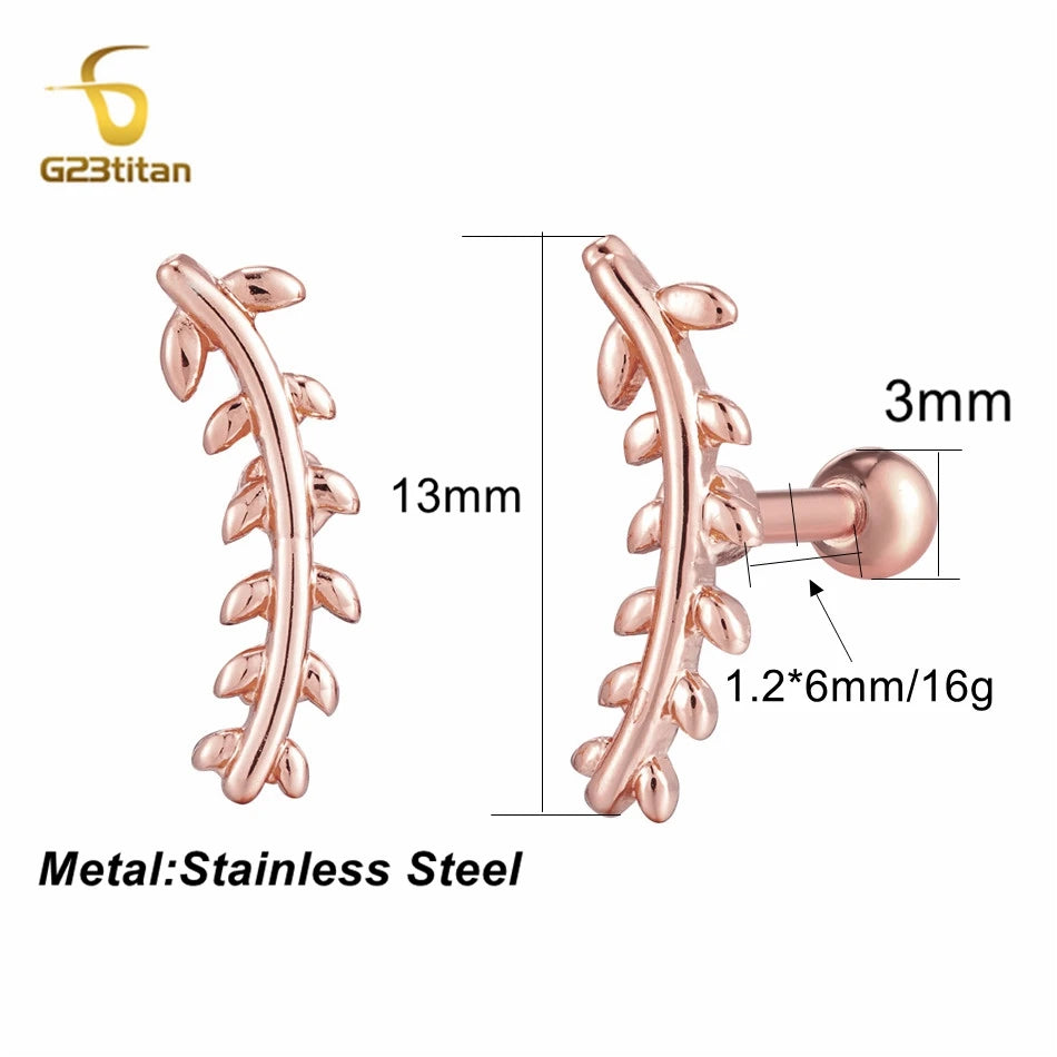 2pc Surgical Steel Ear Cartilage Earlobe Tragus Piercing Ball Bar Rose Gold Color Moo alternate view