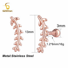 2pc Surgical Steel Ear Cartilage Earlobe Tragus Piercing Ball Bar Rose Gold Color Moo alternate view