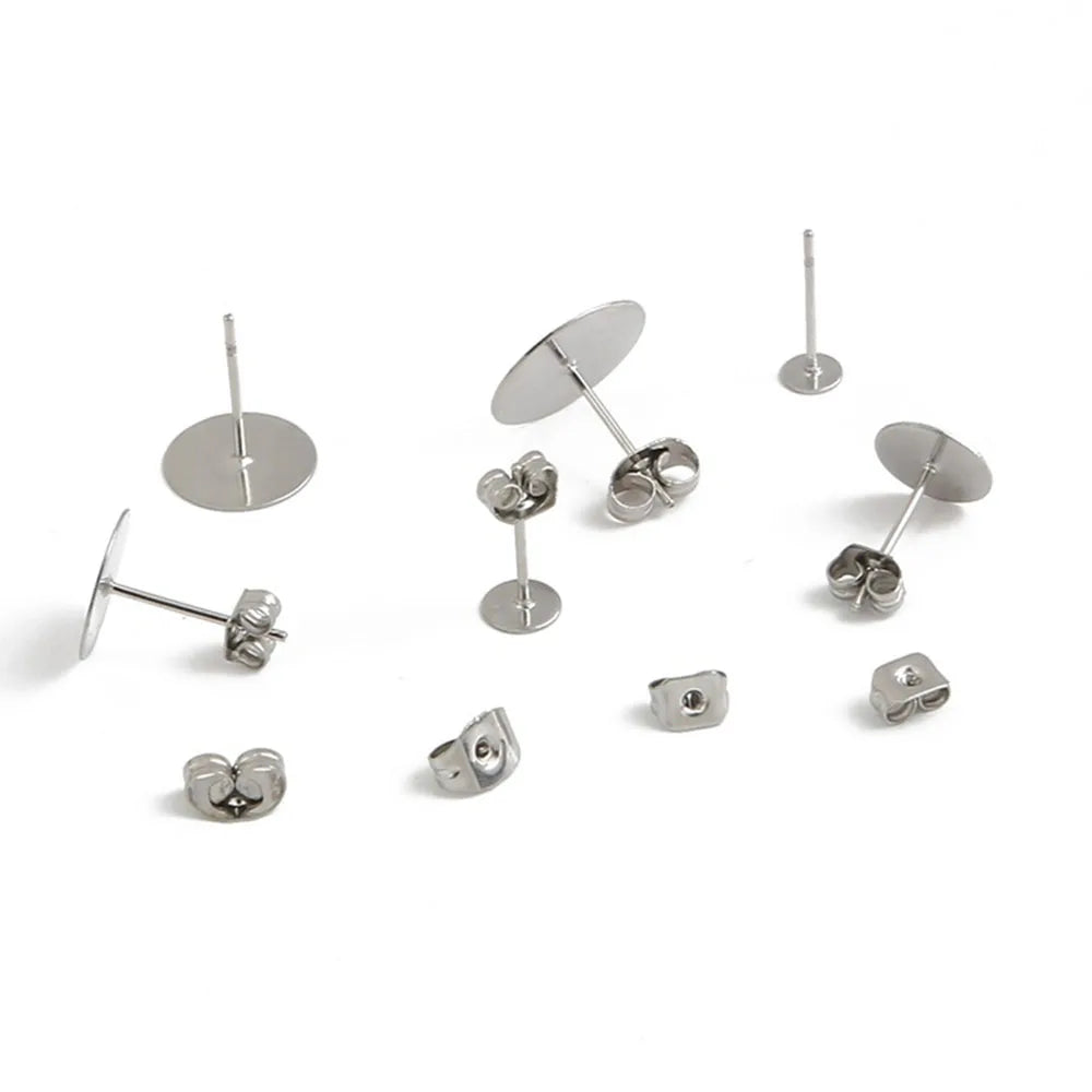 50pcs Stainless Steel 3 4 5 6 8 10 12mm Stud Pin Earring Base Earring Settings DIY For J detail view