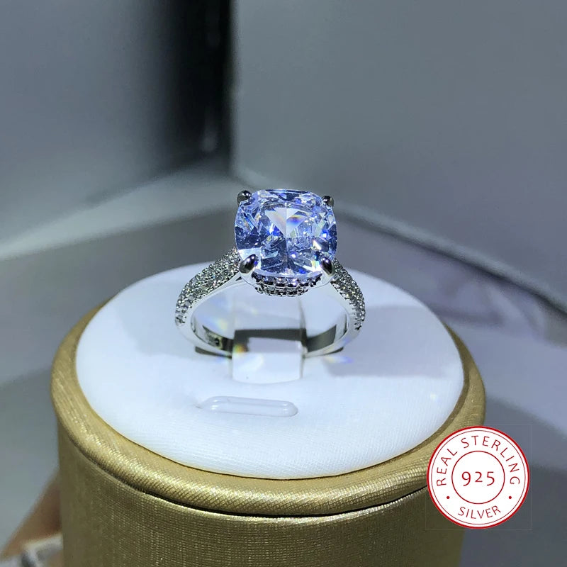 925 Silver Rings For Women Couple Cubic Zirconia Square Ring Lovers Jewelry Bridal Wedding Engagemen