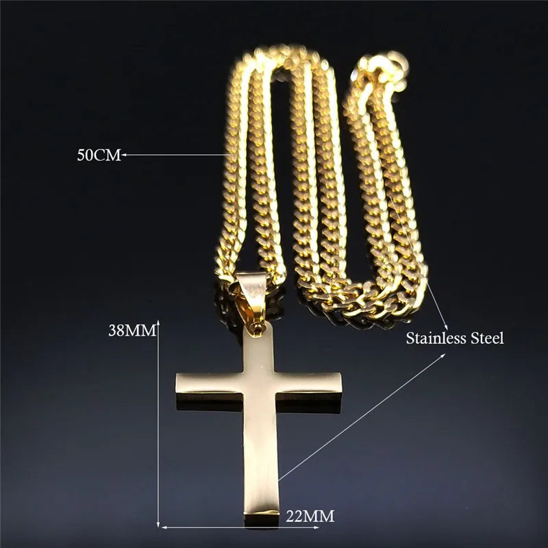 Gold Stainless Steel Cross Pendant Necklace | Hip Hop Jesus Chain Jewelry for Men W additional angle
