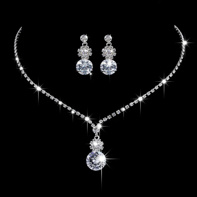Fashion Crystal Bride Jewelry Set Rhinestone Silver-plated Wedding Dress Banquet Ne additional angle