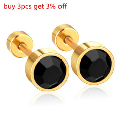 Black Crystal Screw Back Stud Earrings | Stainless Steel Fashion Jewelry for Women alternate view