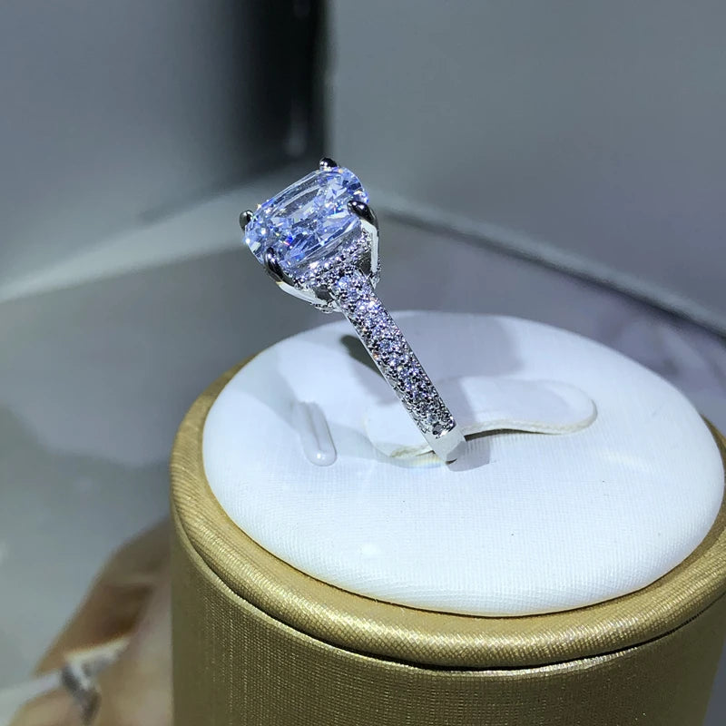 925 Silver Rings For Women Couple Cubic Zirconia Square Ring Lovers Jewelry Bridal We alternate view