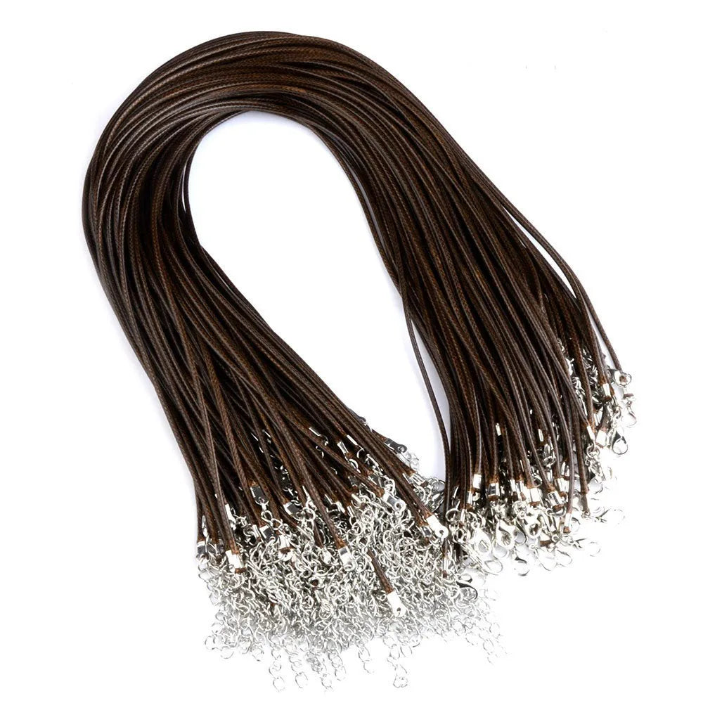 20Pcs/lot 45+5cm Leather String Cord Wax Braided 1.5/2mm Rope Adjustable Chain Lobster Clasp Necklaces Pendant Jewelry Findings
